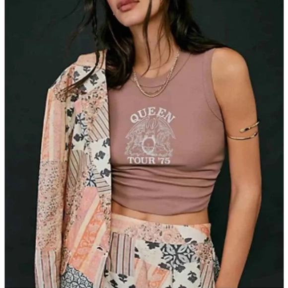 NWT DAYDREAMER Queen Tour '75 Scoop Neck Tank Top in Brown - Picture 3 of 10
